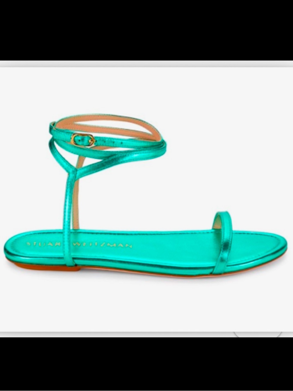 Stuart Weitzman Metallic Teal Wrap-Ankle Flat Sandal